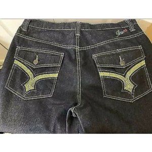 Jinzu Denim Mens Size 38 X 32 Sword Pockets Embroidered Baggy Loose Hip Hop Blue